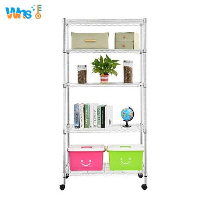 China Sustainable Silver Home Kitchen Storage Rack Shelf With Wheels Kitchen Organizer Shelf for sale