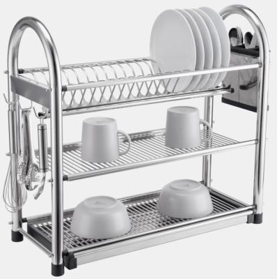 China Sustainable 3 Tier Dish Drying Rack Hot Sale Aluminum Modern Kitchen Storage Removable Rack With Drain Tray for sale