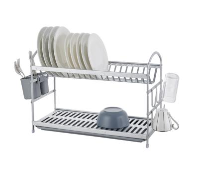 China NSF Sustainable Kitchen Aluminum 2 Tier Removable Dish Drying Rack With Storage Cutlery Rack for sale