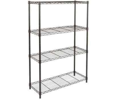 China Matt Black Adjustable Storage Rack 4 Tier Heavy Duty Unit Steel Basics Wire Shelving Organizer 1400 Pounds Loading Capacity for sale