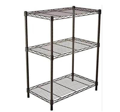 China Workable Basics 3 Tier Black Wire Shelving Organizer Steel Wire Metal Heavy Duty Adjustable Rack Unit Storage Rack for sale