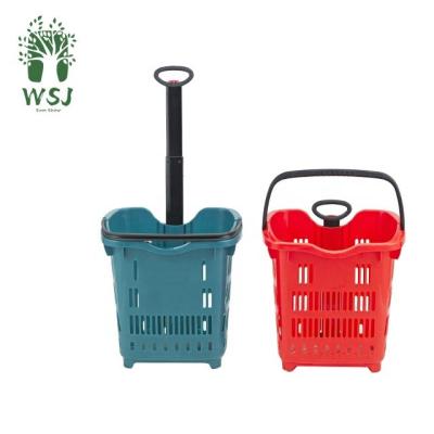 China Sustainable 50L Supermarket / Store PP Shopping Hand Cart With Wheels for sale