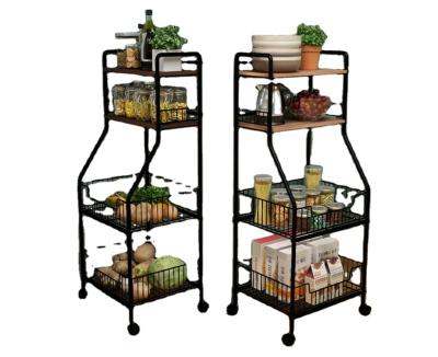 China WSJ Multilayer Household Kitchen Sustainable Floor Wooden Shelving Storage And Basket Storage Pot Shelving for sale