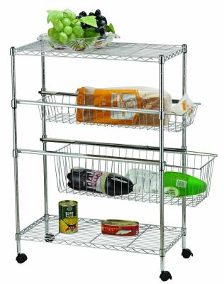 China WSJ Hot Selling Metal 4 Tier Kitchen Rack Adjustable Shelves Viable Kitchen Storage Rack With PP Wheels for sale