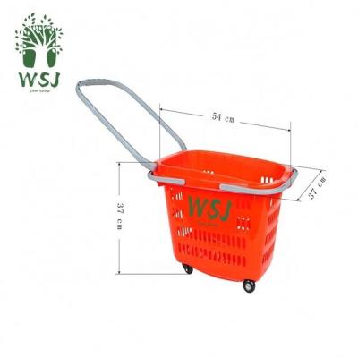 China Sustainable Shopping Basket Blue , Red And Green 33L Plastic OEM With Wheels for sale