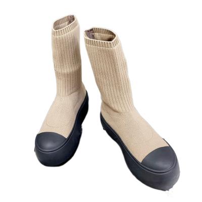 China Massage 2022 Autumn Women Socks Boots Round Toe Thick Sole Knitting Ladies Short Boots Runway Designer Flat With Causal Boots Women Bota for sale