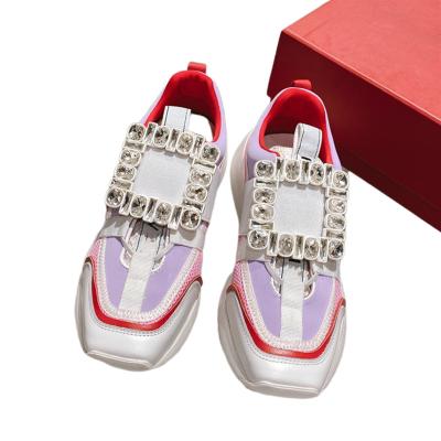 China Fashion Trend RV Luxury designer Women Fashion Leisure Shoes Crystal Square Buckle Casual Shoes Women Wedges Sneakers  Running Feetwear for sale