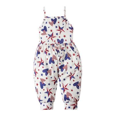 China 4th of July Baby Star Newborn Kids Summer Spandex/Cotton Girls Backless Printed Toddler Baby Kids Romper Overalls for sale