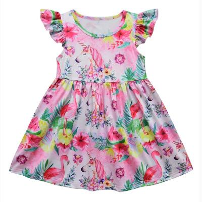 China Factory Wholesale Price New Style Summer Custom Breathable Kids Casual Flowers Printing Milk Silk Dress For Daily Wear Girl Dress for sale