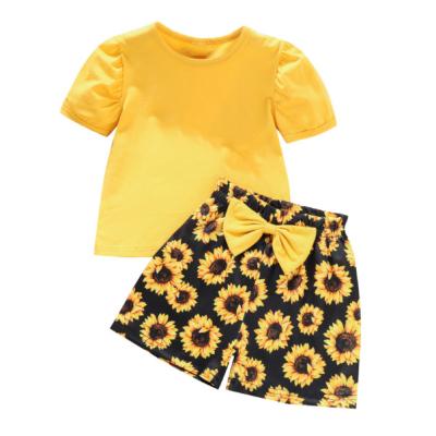 China Fashion Breathable Kids Clothing Sets Sunflower Two Piece Babies Pants OEM Style Casual Spandex Time Advance Fabric for sale