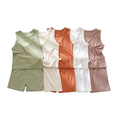 China Wholesale Price 2022New Breathable Style Factory Summer Children's Simple Pajamas Baby Vest Shorts Girls Set Knit Cotton Solid Color Pajamas Set for sale