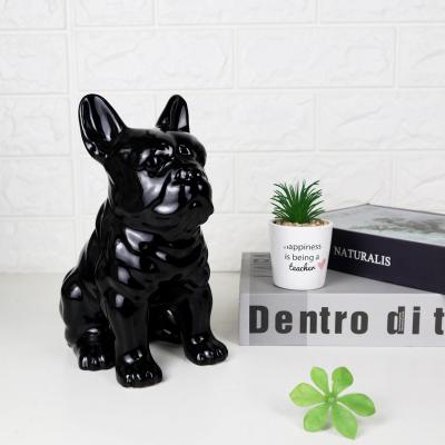 China Europe Redeco Ceramic Decor Animal Black Glazed Dog Bull Dog Statue Animal Statue for sale