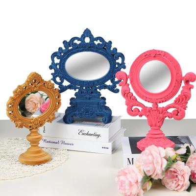 China Europe Redeco Good Selling Resin Mirror Frame Vanity Position Mirror Resin Mold Flocking Table Mirror for sale