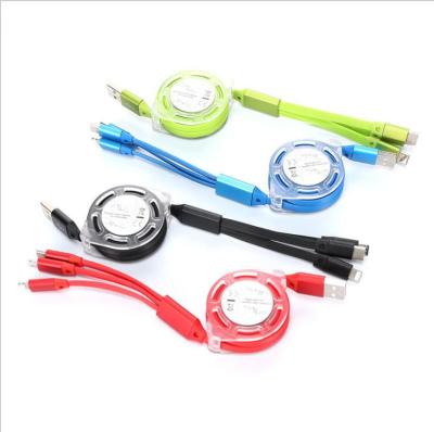 China MP3 / MP4 Player Three Data Cable Telescopic Multi Functional Synchronous Charging Cable for sale