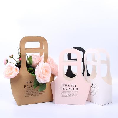 China Biodegradable Flower Box Waterproof Luxury Kraft Paper Folding Portable Rose Flower Packaging Gift Box For Flower for sale