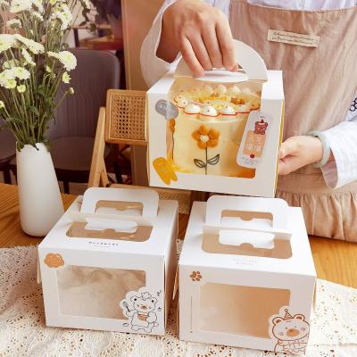 China Recycled Materials Cartoon Cake Boxes 4 Inch Portable Birthday Cake Box White Cupcake Card Window Cake Packing Box for sale