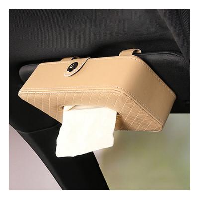 China Car Accessories Customized Large Capacity Luxury Eco-friendly Soft Leather Holder Fancy Fabric Towel Clip Holder Sun Visor For Car for sale