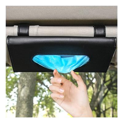 China 2022 Vintage Car Fashion PU Tissue Box Napkin Holder Sun Visor Leather Tissue Box Logo Car Tissue Holder Custom Made for sale