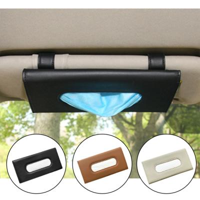 China Minimalist Car Tissue Holder Sun Visor Towel Holder Clilp PU Morocco Paper Towel Tissue Box For Car Backseat for sale