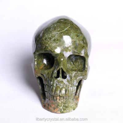 China Europe Unakite Natural Stone Hand Carved Super Realistic Crystal Skulls For Christmas for sale