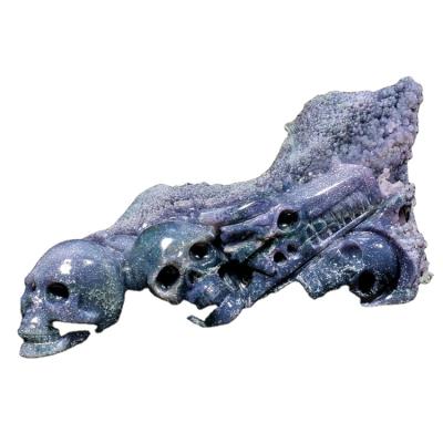 China China Natural Grape Agate Crystal Skulls Three Dragon Skulls Geode for Decoration for sale