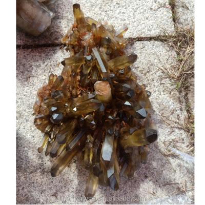 China Wholesale Natural Citrin Cluster Crystal Cluster For Decoration Europe Smoky Quartz Beautiful for sale