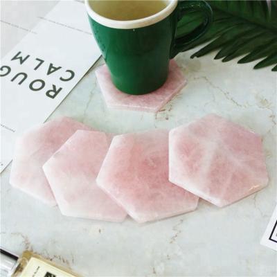 China Wholesale Natural Hexagon Rose Crystal Drink Coasters For Home Supply From China for sale