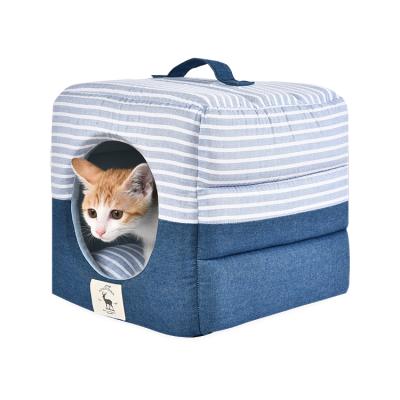 China Hot Best Selling Travel Quality Foam Stuffing Jean Fabric Pet Bed 3 Ways Use Pet Sofa Cat Bed 2020 for sale