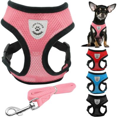 China Mesh Small Dog Pet Harness and Leash Set Breathable Puppy Cat Vest Collar for sale