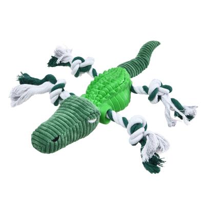 China Large Sustainable Crocodile Pet Plush Food Dispensing Interactive Dog Chew Rope Toy for sale