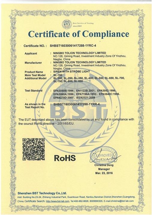 RoHS - Ningbo Tolion Security Technology Company Limited