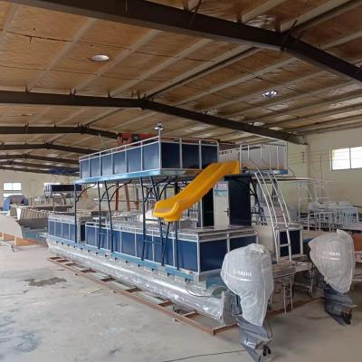 China Aluminum Luxury Double Decker 11m Pontoon Fishing Boat For Family Party for sale