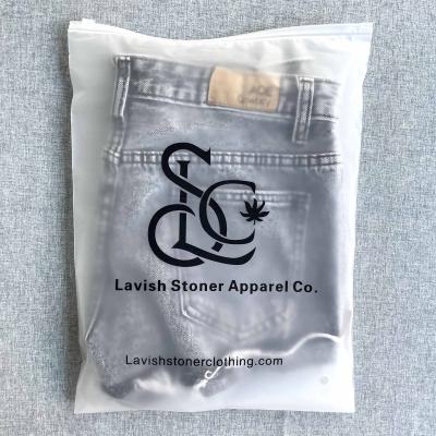 China BIODEGRADABLE Printing Black Logo EVA/PE Matte/Frosted Plastic Bag Clothes Zip Lock Self Seal Bag For Bikini Tote Bag for sale