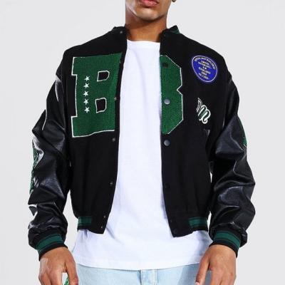 China Pullover varsity bomber with faux leather sleeves for sale