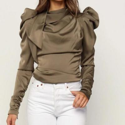 China High Quality Satin Long Sleeves Stretch Anti Pilling Solid Color Anti Pilling Sleeves Satin Blouse for sale