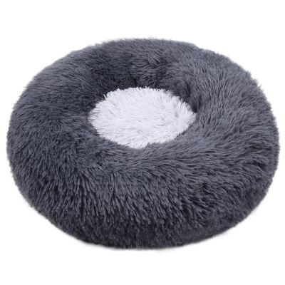 China Comfortable Washable Soft Dog Cat Bed Warm Round Customized Breathable Faux Fur Donut Calming Plush Christmas Fluffy Mew for sale