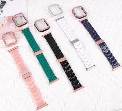 China Adjustable New Resin strap solid color + pc diamond double color double row diamond Clear set resin strap for Apple iWatch Watch Series 7 6 for sale