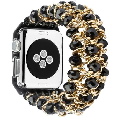 China Fashionable Watch Strap HuaMJ New Replacement Bling Pearl Strap Bracelet Watch Band with case For Apple Watch for sale