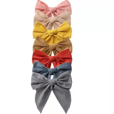 China New European and American style design solid color cotton and canvas fabric handmade classic hair bow hair accessories for kids girls hair clips for sale