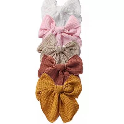 China New Handmade Simple Vintage Style Solid Color Hair Accessories Double Cotton Yarn Hair Clips For Women Girls Kids Hair Bows for sale