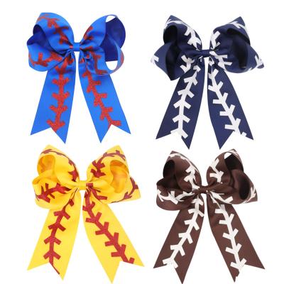 China 5.5 Inch Fashion Rugby Ball Core Big Cheer Hair Bows Trendy Shiny Ribbon Hair Weave Accessories for sale