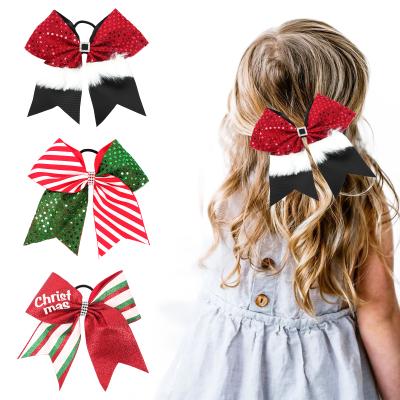 China 2022 New Kids Party Hair Band Glitter Cheerleading Hair Bow For Baby Accessories Christmas Cheer Bows With Elastic Band for sale