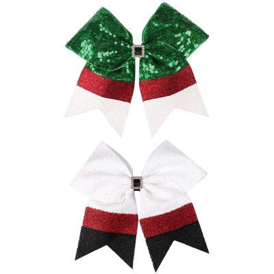 China Fashion Sequin Hair Tie Holder Cheerleader Elastic Hair Bow Hair Accessories Cheer Bow for Kids Children Girls Women for sale