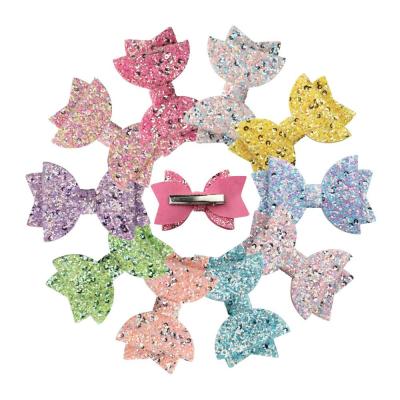 China Girls Shiny Sequin Chunky Glitter Hair Bows 3 Inch Two Layers With Clips For Girls Hair Accessories for sale