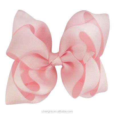 China Original Grosgrain Ribbon Girls Hair Bows 5 Inch Double Stacked Solid Bow Hair Clips for sale