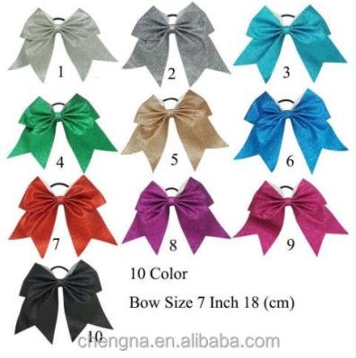 China Wholesale Girls Boutique Cheer Hair Bows, 7 Inch Solid Color Sparkly Glitter Leather Cheerleading Bows for sale