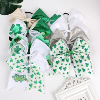 China Teenagers Shiny St. Patrick's Day St. Patrick's Day Decoration 3pcs/set Bow Print Clover Hair Ribbon Bow Cheer Festival Hair Elastic Hair Band for sale