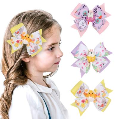 China 4.5 Inch Fashionable Easter Bunny Printed Hair Bows Cartoon Kids Hair Clip Accessories Wholesale for sale