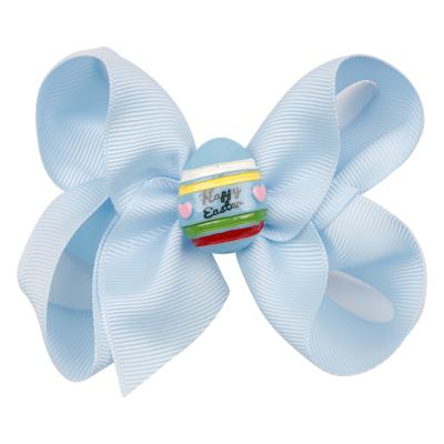 China Easter Day Hair Accessories Bow Pin Lovely Egg Ornament 4.5 Inch Solid Color Grosgrain Ribbon Hair Barrettes For Baby Girls Infant Hair Clips for sale