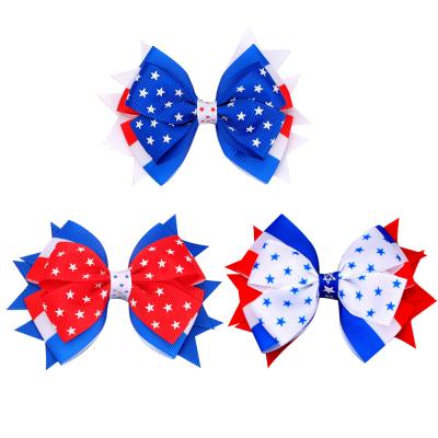 China European and American Style Patriotic 4th Independence Day Hairpin Star Braid 3.5 Inch of July Grosgrain Ribbon Hair Clips for Baby Girl Hair Bow children of children for sale